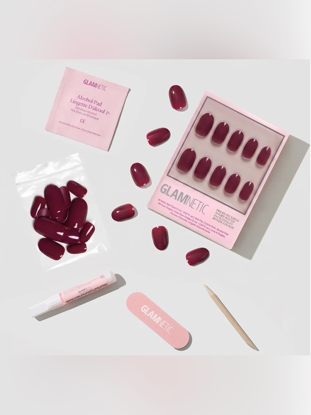 Glamnetic Short Round Press-On Nails in BERRY MAROON NIB